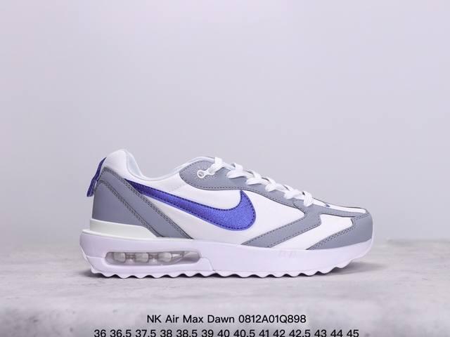 nk Air Max Dawn 黎明系列低帮气垫百搭休闲运动慢跑鞋 采用柔软翻毛皮和透气梭织材料打造利落鞋面 中底和鞋跟融入现代感线条设计 兼具复古风格与时尚魅