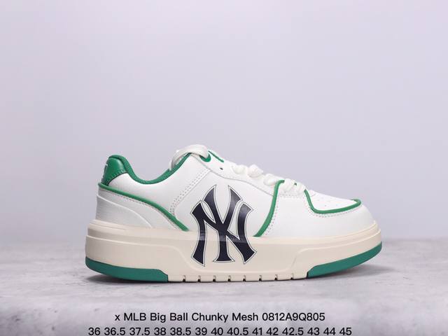 korea韩国限定发售ny美国榄球洋基队限定 X Mlb Big Ball Chunky Mesh 厚底老爹系列低帮网织轻量休闲运动慢跑鞋“网眼象牙白黑ny印花