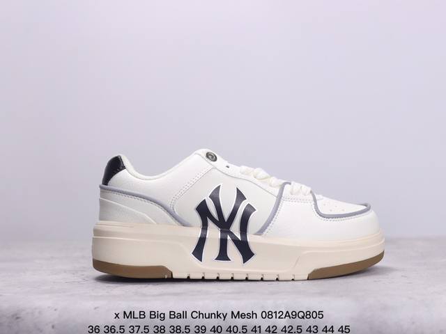 korea韩国限定发售ny美国榄球洋基队限定 X Mlb Big Ball Chunky Mesh 厚底老爹系列低帮网织轻量休闲运动慢跑鞋“网眼象牙白黑ny印花