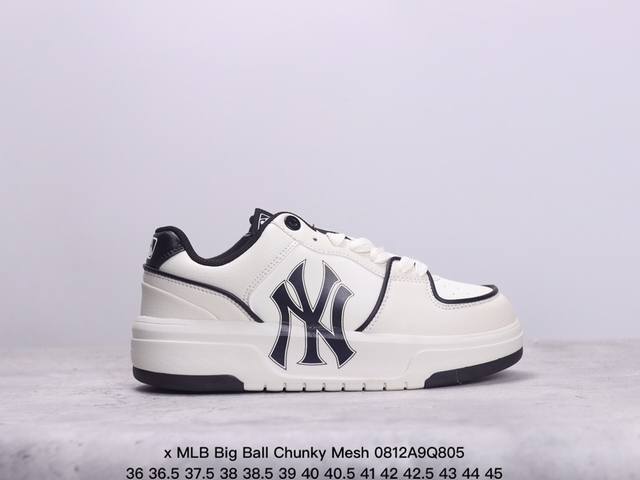 korea韩国限定发售ny美国榄球洋基队限定 X Mlb Big Ball Chunky Mesh 厚底老爹系列低帮网织轻量休闲运动慢跑鞋“网眼象牙白黑ny印花