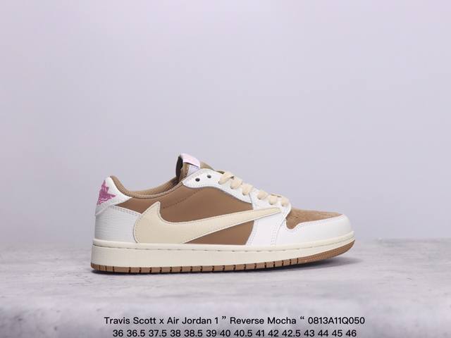 公司级aj1倒勾travis Scott X Air Jordan 1 ” Reverse Mocha “ Aj1乔1 Ts 闪电 联名倒钩 低帮文化篮球鞋 完