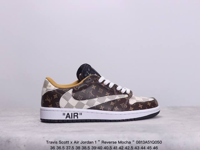 公司级aj1倒勾travis Scott X Air Jordan 1 ” Reverse Mocha “ Aj1乔1 Ts 闪电 联名倒钩 低帮文化篮球鞋 完