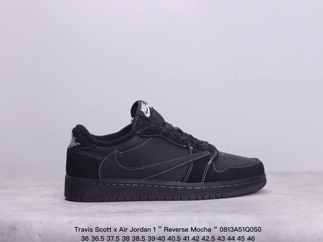 公司级aj1倒勾travis Scott X Air Jordan 1 ” Reverse Mocha “ Aj1乔1 Ts 闪电 联名倒钩 低帮文化篮球鞋 完