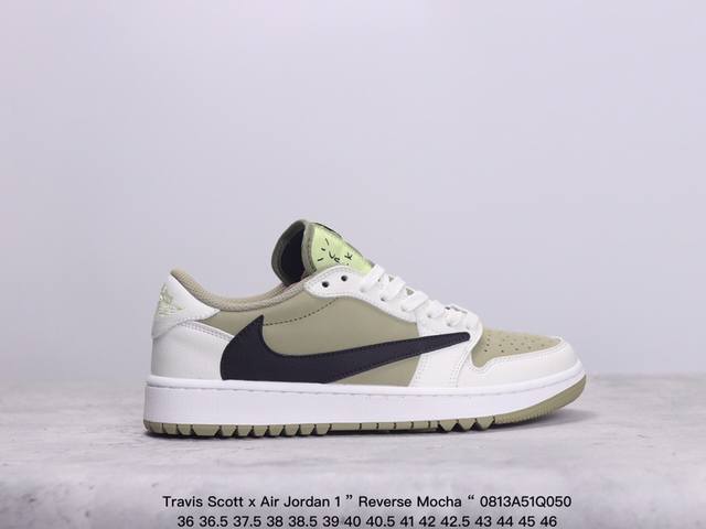 公司级aj1倒勾travis Scott X Air Jordan 1 ” Reverse Mocha “ Aj1乔1 Ts 闪电 联名倒钩 低帮文化篮球鞋 完