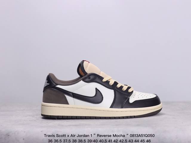 公司级aj1倒勾travis Scott X Air Jordan 1 ” Reverse Mocha “ Aj1乔1 Ts 闪电 联名倒钩 低帮文化篮球鞋 完