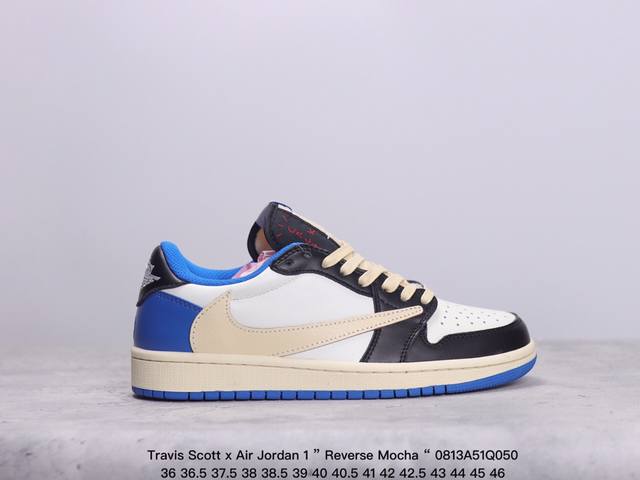 公司级aj1倒勾travis Scott X Air Jordan 1 ” Reverse Mocha “ Aj1乔1 Ts 闪电 联名倒钩 低帮文化篮球鞋 完