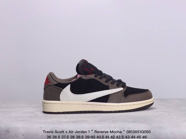 公司级aj1倒勾travis Scott X Air Jordan 1 ” Reverse Mocha “ Aj1乔1 Ts 闪电 联名倒钩 低帮文化篮球鞋 完