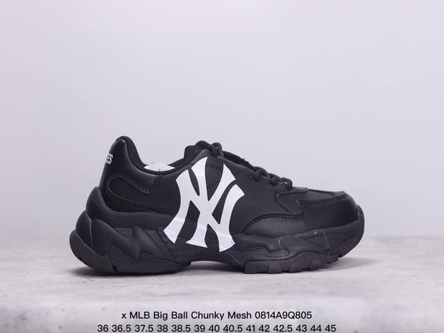 korea韩国限定发售ny美国榄球洋基队限定 X Mlb Big Ball Chunky Mesh 厚底老爹系列低帮网织轻量休闲运动慢跑鞋“网眼象牙白黑ny印花