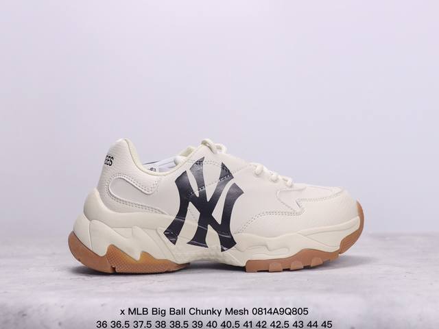 korea韩国限定发售ny美国榄球洋基队限定 X Mlb Big Ball Chunky Mesh 厚底老爹系列低帮网织轻量休闲运动慢跑鞋“网眼象牙白黑ny印花