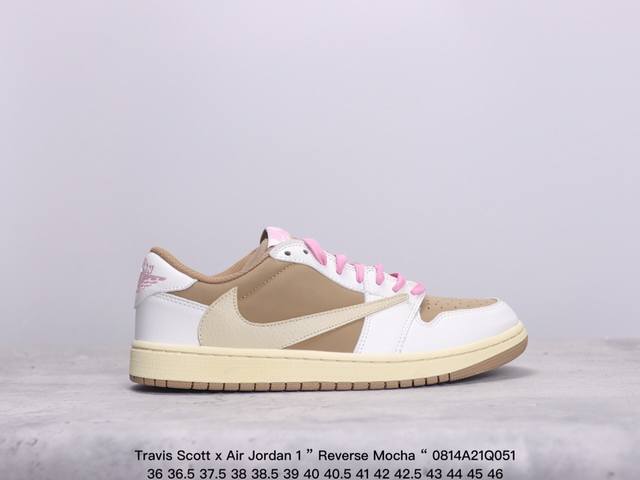 公司级aj1倒勾travis Scott X Air Jordan 1 ” Reverse Mocha “ Aj1乔1 Ts 闪电 联名倒钩 低帮文化篮球鞋 货