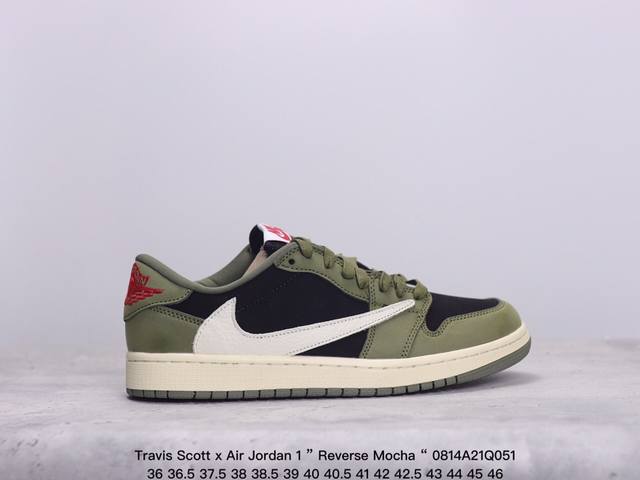 公司级aj1倒勾travis Scott X Air Jordan 1 ” Reverse Mocha “ Aj1乔1 Ts 闪电 联名倒钩 低帮文化篮球鞋 货