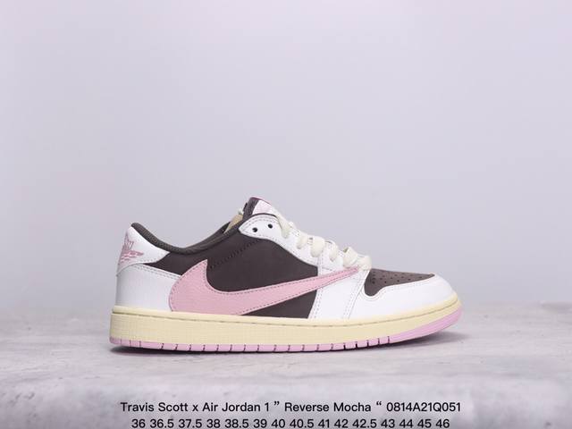 公司级aj1倒勾travis Scott X Air Jordan 1 ” Reverse Mocha “ Aj1乔1 Ts 闪电 联名倒钩 低帮文化篮球鞋 货