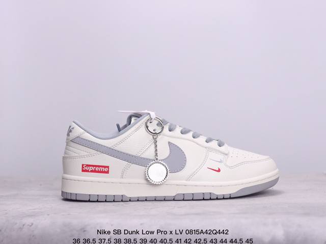 耐克 Nike Sb Dunk Low Pro X Lv 路易威登 联名复古低帮休闲运动滑板板鞋。采用脚感柔软舒适zoomair气垫，有效吸收滑板等极限运动在落