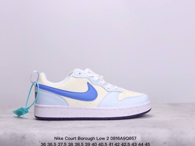 头层+二层皮 耐克nike Court Borough Low 2”White Navy Pink“学院系列休闲运动皮革板鞋“皮革白粉海军蓝” 尺码：36-45