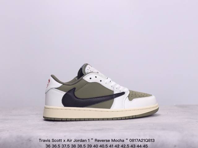 真标aj1倒勾travis Scott X Air Jordan 1 ” Reverse Mocha “ Aj1乔1 Ts 闪电 联名倒钩 低帮文化篮球鞋 货号