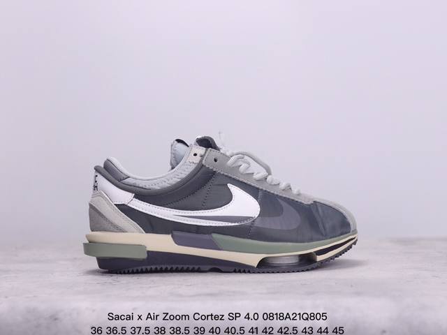 经典阿甘跑鞋诞生 50 周年纪念款，日式解构美学联名sacai X Air Zoom Cortez Sp 4.0”Grey White“B.4.0系列改良阿甘低