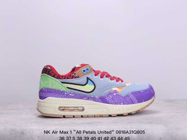 nk Air Max 1 ”Aii Petals United“ 复古气垫跑鞋 鞋型清洁度品控完美 正确鞋型 回弹pu模嵌入开窗气垫装置 货号：Fq0256-1