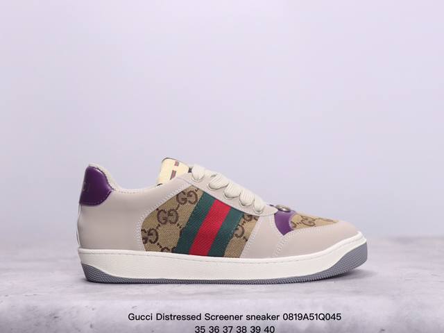 古驰 Gucci Distressed Screener Sneaker 古驰小脏鞋系列 官方同步 经典原型复古百搭做旧小脏板鞋复古学院风 怀旧版 xm0819