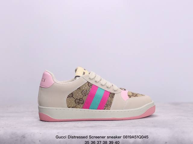 古驰 Gucci Distressed Screener Sneaker 古驰小脏鞋系列 官方同步 经典原型复古百搭做旧小脏板鞋复古学院风 怀旧版 xm0819