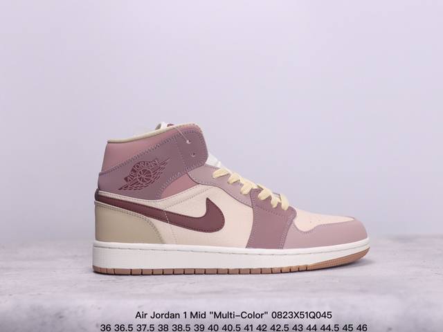 乔丹air Jordan 1 Mid Multi-Color 多色拼接 这款中帮air Jordan 1 Aj1 乔1采用普通皮革打造，搭配尼龙鞋舌。它的整个鞋