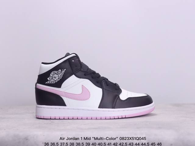 乔丹air Jordan 1 Mid Multi-Color 多色拼接 这款中帮air Jordan 1 Aj1 乔1采用普通皮革打造，搭配尼龙鞋舌。它的整个鞋