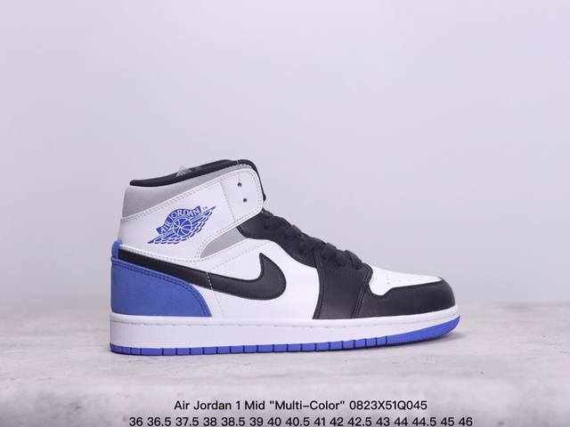 乔丹air Jordan 1 Mid Multi-Color 多色拼接 这款中帮air Jordan 1 Aj1 乔1采用普通皮革打造，搭配尼龙鞋舌。它的整个鞋