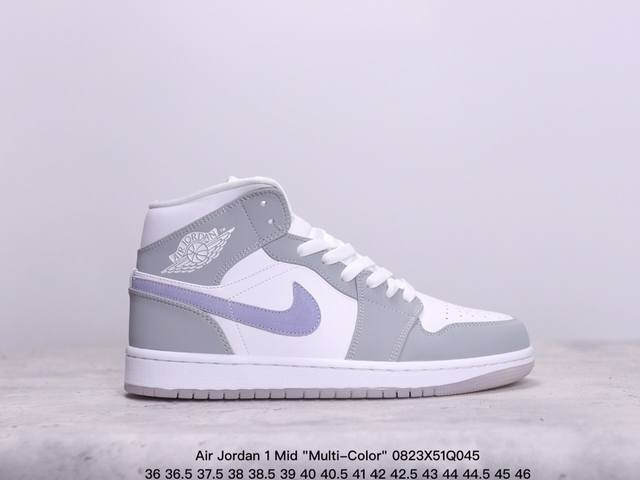 乔丹air Jordan 1 Mid Multi-Color 多色拼接 这款中帮air Jordan 1 Aj1 乔1采用普通皮革打造，搭配尼龙鞋舌。它的整个鞋 - 点击图像关闭