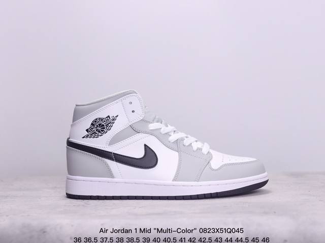 乔丹air Jordan 1 Mid Multi-Color 多色拼接 这款中帮air Jordan 1 Aj1 乔1采用普通皮革打造，搭配尼龙鞋舌。它的整个鞋