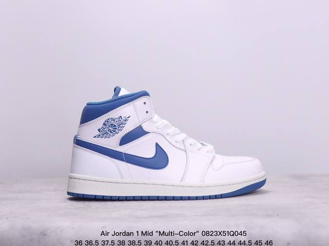 乔丹air Jordan 1 Mid Multi-Color 多色拼接 这款中帮air Jordan 1 Aj1 乔1采用普通皮革打造，搭配尼龙鞋舌。它的整个鞋