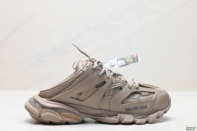 公司级balenciaga巴黎世家 Track Mule 1.0 皮革 包头拖鞋 官方全套配件鞋盒 鞋带 防尘纸配套齐全 货号:653813 W3Nb1 010