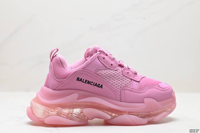 公司级balenciaga巴黎世家 Triple S Clear Sole涤纶织物皮革 减震防滑耐磨 低帮 老爹鞋 正确字体粗细 位置 大小 正确侧边tpu边扣