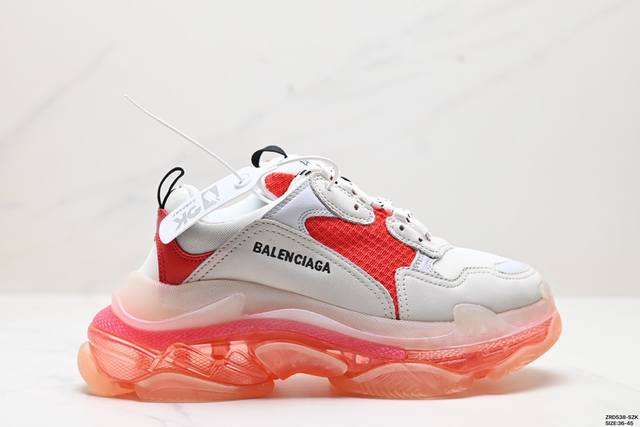 公司级balenciaga巴黎世家 Triple S Clear Sole涤纶织物皮革 减震防滑耐磨 低帮 老爹鞋 正确字体粗细 位置 大小 正确侧边tpu边扣