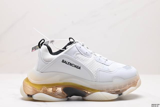 公司级balenciaga巴黎世家 Triple S Clear Sole涤纶织物皮革 减震防滑耐磨 低帮 老爹鞋 正确字体粗细 位置 大小 正确侧边tpu边扣