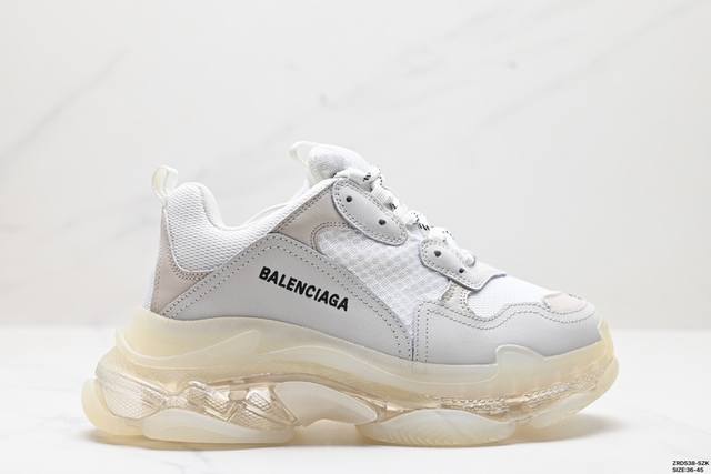 公司级balenciaga巴黎世家 Triple S Clear Sole涤纶织物皮革 减震防滑耐磨 低帮 老爹鞋 正确字体粗细 位置 大小 正确侧边tpu边扣