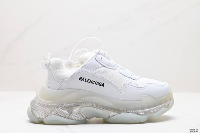 公司级balenciaga巴黎世家 Triple S Clear Sole涤纶织物皮革 减震防滑耐磨 低帮 老爹鞋 正确字体粗细 位置 大小 正确侧边tpu边扣