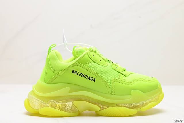 公司级balenciaga巴黎世家 Triple S Clear Sole涤纶织物皮革 减震防滑耐磨 低帮 老爹鞋 正确字体粗细 位置 大小 正确侧边tpu边扣