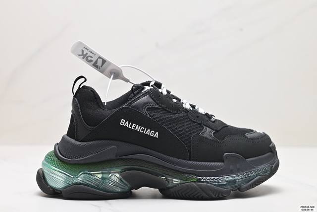 公司级balenciaga巴黎世家 Triple S Clear Sole涤纶织物皮革 减震防滑耐磨 低帮 老爹鞋 正确字体粗细 位置 大小 正确侧边tpu边扣