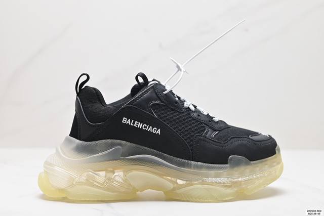 公司级balenciaga巴黎世家 Triple S Clear Sole涤纶织物皮革 减震防滑耐磨 低帮 老爹鞋 正确字体粗细 位置 大小 正确侧边tpu边扣