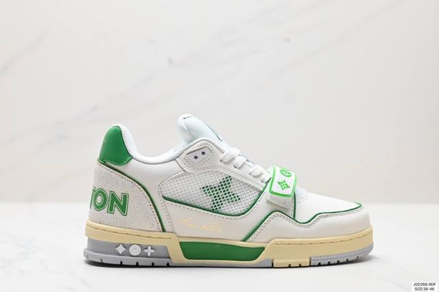 降价 公司级全新lv路易威登louis Vuitton Trainer Sneaker Low休闲运动文化百搭板鞋 尺码:36-46 id:Jgd268-Rdf