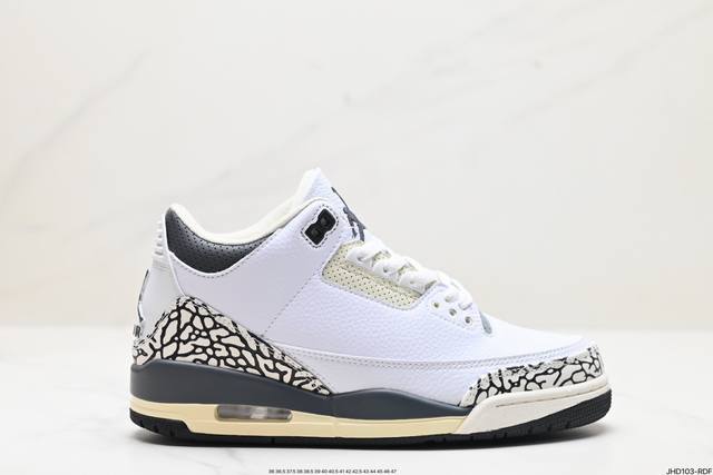 公司级nike Air Jordan 3 Retro皮革 潮流 防滑耐磨包裏性 中帮 复古篮球鞋 缜密拉帮及中底钢印细节 全新底模 货号:Ct853 80 尺码