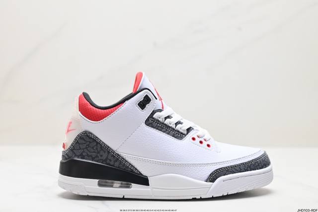 公司级nike Air Jordan 3 Retro皮革 潮流 防滑耐磨包裏性 中帮 复古篮球鞋 缜密拉帮及中底钢印细节 全新底模 货号:Ct853 80 尺码