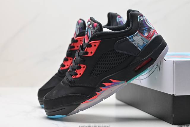 公司级nike Jordan Air Jordan 5 Retro Low Cny 皮革 舒适百搭 防滑 耐磨 低帮 复古篮球鞋 中底侧面带有战斗机的鲨鱼牙齿纹