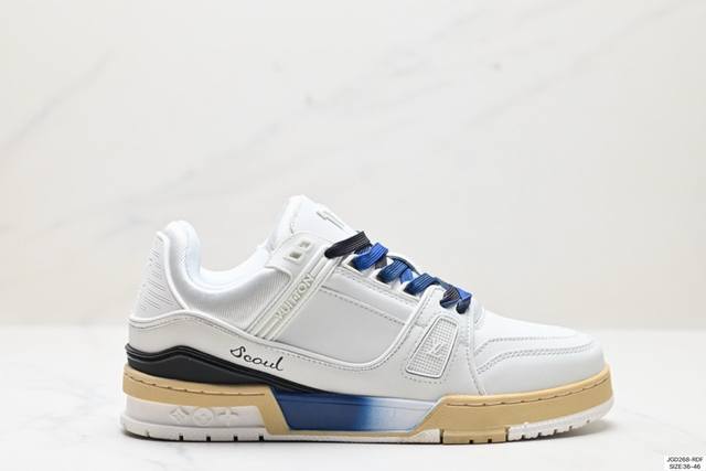 降价 公司级全新lv路易威登louis Vuitton Trainer Sneaker Low休闲运动文化百搭板鞋 尺码:36-46 id:Jgd268-Rdf