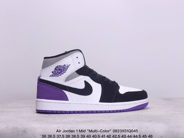 乔丹air Jordan 1 Mid Multi-Color 多色拼接 这款中帮air Jordan 1 Aj1 乔1采用普通皮革打造，搭配尼龙鞋舌。它的整个鞋