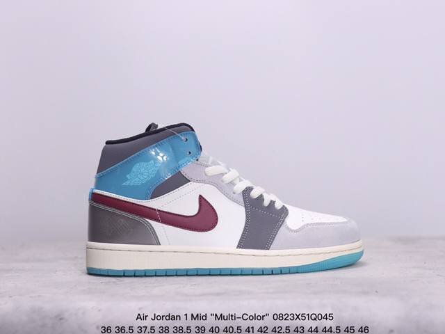 乔丹air Jordan 1 Mid Multi-Color 多色拼接 这款中帮air Jordan 1 Aj1 乔1采用普通皮革打造，搭配尼龙鞋舌。它的整个鞋