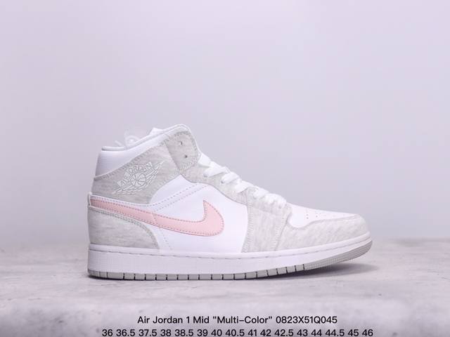 乔丹air Jordan 1 Mid Multi-Color 多色拼接 这款中帮air Jordan 1 Aj1 乔1采用普通皮革打造，搭配尼龙鞋舌。它的整个鞋