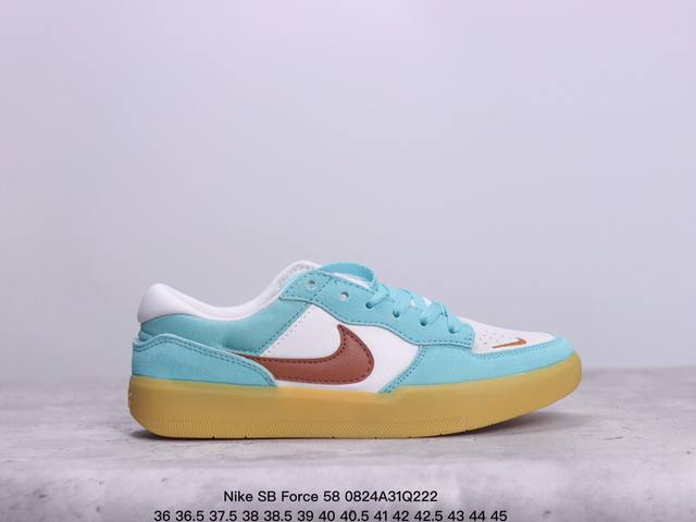 公司级耐克nike Sb Force 58低帮休闲板鞋 是一款将前沿创新带入街头的单品，它具有硫化杯底，具有出色的耐用性和灵活性。使用帆布和绒面革，在饰面上放置