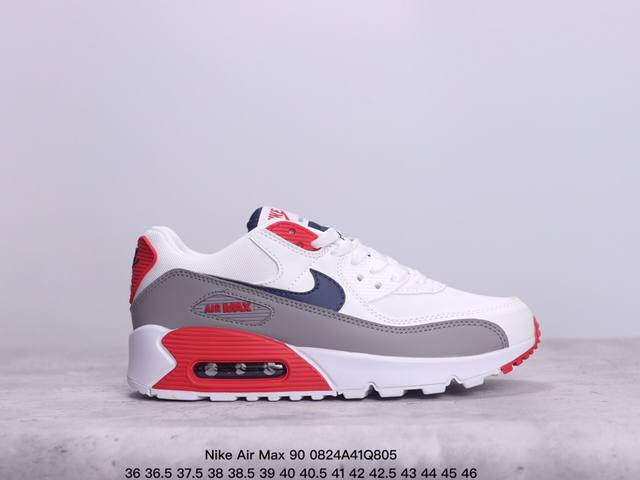 真标耐克nike Air Max 90 经典复古小气垫缓震跑鞋 鞋面由皮和革织物打造，犀利的条线打造出酷劲十的足视觉效果 网布鞋增面强透气性，穿着为极舒适 经可