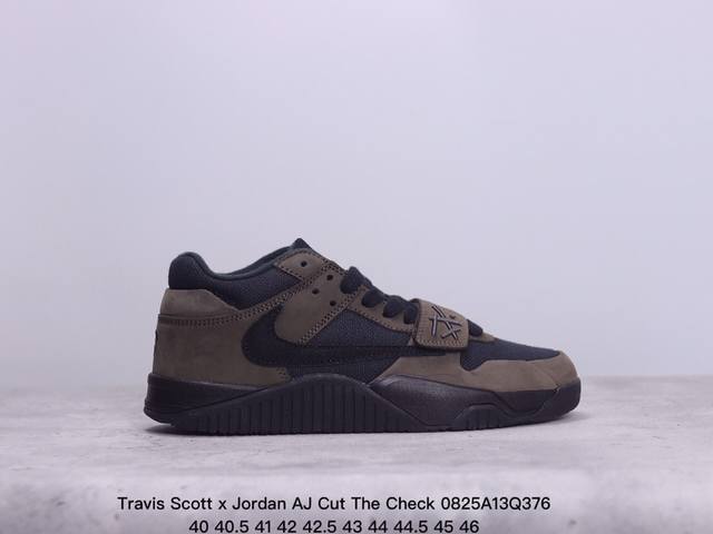 公司级travis Scott X Jordan Aj Cut The Check Ts倒钩联名魔术贴篮球鞋 Fz8117-100 配色方面采用黑色为底 搭配棕