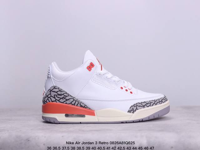 公司级nike Air Jordan 3 Retro皮革 潮流 防滑耐磨包裏性 中帮 复古篮球鞋 缜密拉帮及中底钢印细节 全新底模 货号:Fn0344-001